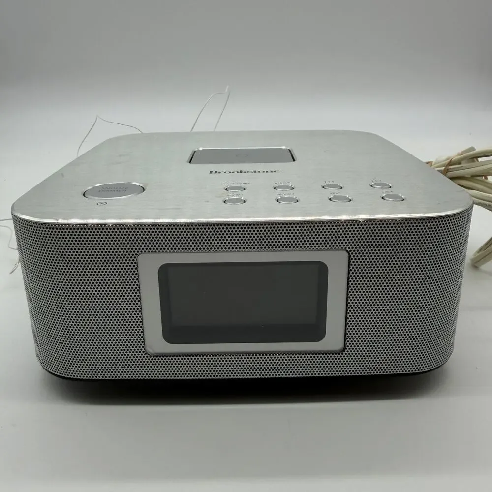 Brookstone 851551 Bluetooth Clock Radio FM Alarm Speaker Tested & Working